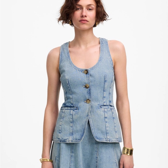 Denim Scoopneck Cutaway Vest - Picture 1 of 4